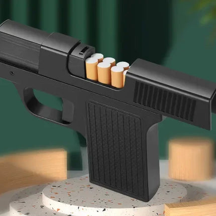 Capacity 10PCS Pistol Style Lighters with 3 Cigarette Case Jet Blue Flame Gas Lighter Windproof Cigar Lighter Gadgets for Men