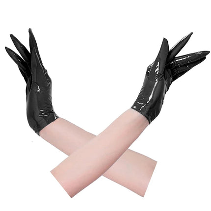 Wet Look PVC Short Gloves Shiny PU Leather Cosplay Sexy Separated Fingers Guantes Dance Performance Luvas Gothic Clubwear Glove