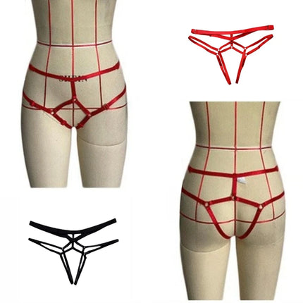 Women Sexy Garter Belt Low-rise Bandage Thong BDSM Bodystockings Non-marking Open Gear Panties Fetish Erotic  Gothic Bodysuit