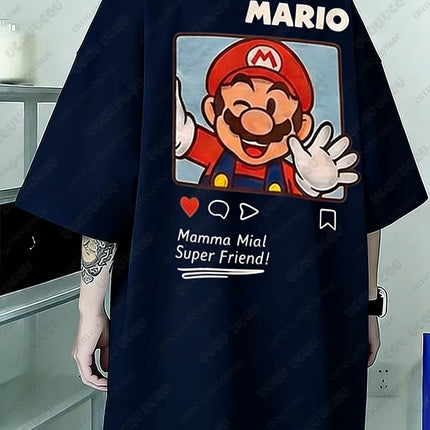 Summer New Anime Tshirts For Couple Cartoon Graphics Mario Print T-shirt Casual Round Neck Tees Street Short Sleeve Man Clothing