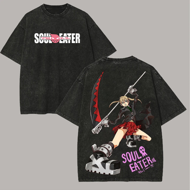 Soul Eater Anime Lover Washed T-shirt Personality Clothes Oversized Unisex Year-Round Clothing High Quality Hot Product Couples