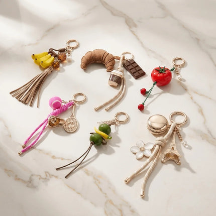 Mini Alloy Material Rope Keyring Cute Elegant Resin Fruit Shape Keychain Red Tomato Heart Bag Pendant Charms School