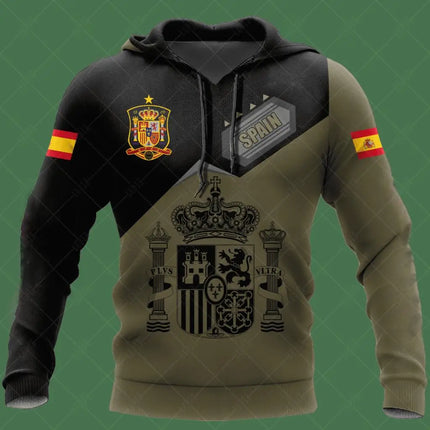 New Spanish Skull Hoodies Men's Hoodie 3D Print Spain Flag Tops Autumn Long Sleeve Streetwear  Hooded Hoodie For Men Clothing