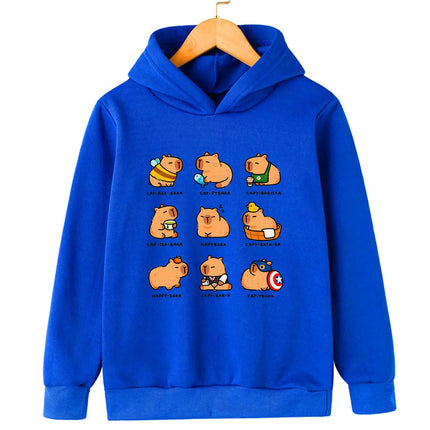 Cute capybara cute cartoon print fashionable casual warm and comfortable hooded sweatshirt for boys and girls