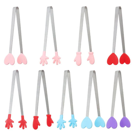 1pc Creative Silicone Stainless Steel Mini Snack Food Tongs Non-slip Handles BBQ Bread Ice Cube Clip Kitchen Accessories