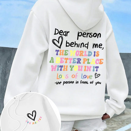 Dear Person Behind Me Hoodie Women Colored Letters Warm Fleece Woman Hoody Fur-liner Spring Autumn Hoodies Y2K Casual Tops