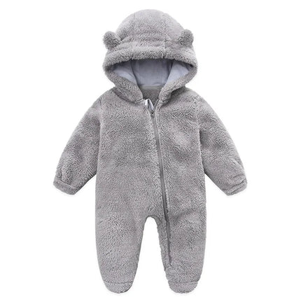 Baby Plush Rompers Autumn Newborn Boys Girls Long Sleeve Hooded Zipper Closure Jumpsuits Winter Warm Toddler Infant Outfits