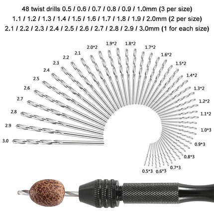 49pcs 0.2-3.4mm Hand Drill Set Mini Aluminum Hand Drill Bit Jewelry Craft Hand Manual Drill Woodworking Tools Drill Bit Dropship