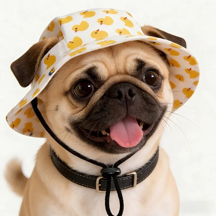 Adjustable Pet Sun Hat with Ear Holes - Breathable Dog Bucket Hat for Small Medium Dogs & Cats, UV Protection Summer Outdoor