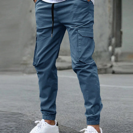 Men's Slim Fit Elastic Waist Cargo Pants Multi-Pockets Cuffed Hem Comfortable for Casual Outdoor Wear