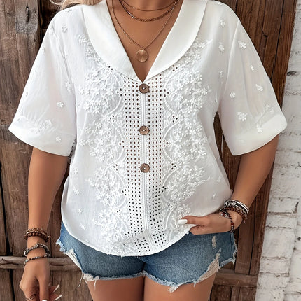 Elegant Directed Buttonhole Embroidery Apple Leaf Collar Shirt Stylish Fashionable Clothing