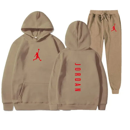 Men's pullovers for autumn and winter, solid-color hoodie + stretch waist jogging pants two-piece set, fashionable outdoor casua