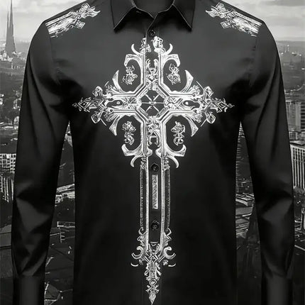 New men's gold printed shirt, soft fabric, comfortable, luxurious, high-quality, long sleeved button up party dress shirt