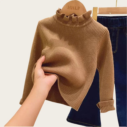 Children's Sweaters Base Tops 1-6Y 2024 Autumn Solid High Elastic Girl's Knit Pullover Kid's Turtleneck Flare Sweater for Girls