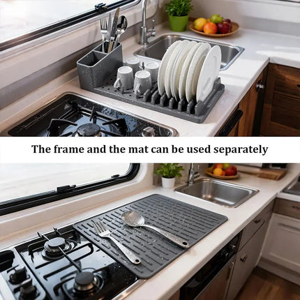 Foldable Non-slip Dish Drying Mat Multipurpose Silicone Tableware Drying Rack Storage Holder Anti-scald Coaster Kitchen Utensils