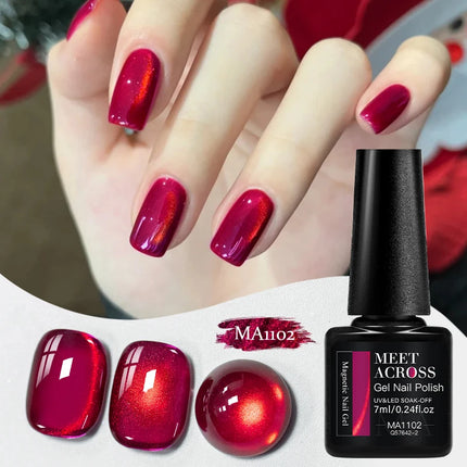 Garnet Red Cat Magnetic Gel Nail Polish Sparkling Glitter Semi Permanent Soak Off UV Gel Varnish For Valentine's Nail Supplies