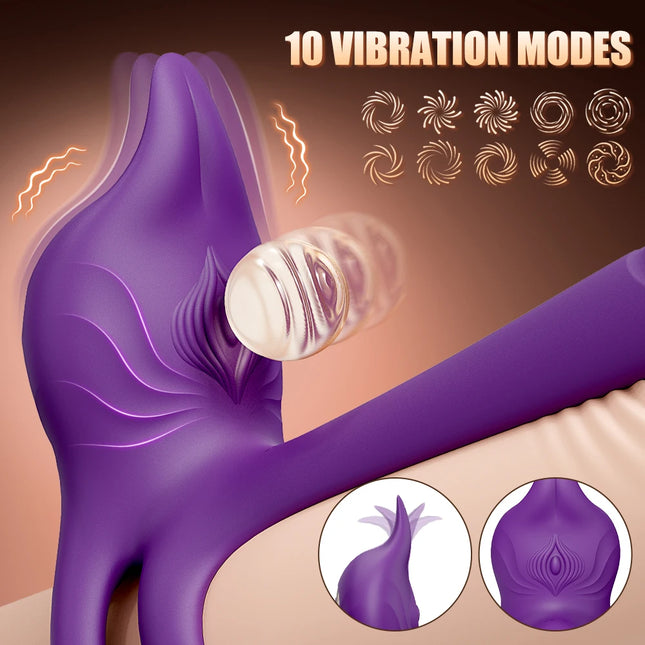 Vibrating Cock Ring Couples Sex Toys Dual Penis Ring Vibrator with Fox-Shaped Clitoral Stimulator 10-Speed Vibration G-Spot Vibrator