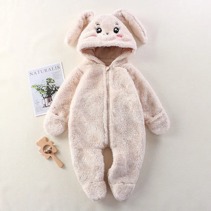 2025 Autumn Winter Baby Romper Cartoon Fluffy Panda Rabbit Bear Jumpsuit  Boys Girls Soft Warm Cotton Outwear Clothes