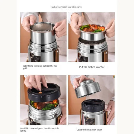 Household 220v Stainless Steel Insulated Lunch Box With Ultra-long Portable Vacuum Capacity For 24 Hours