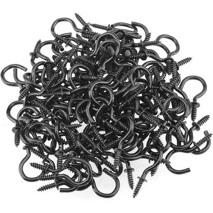 NINDEJIN Screw Hooks 1" 2" Black Heavy Duty Wood Wall Ceiling Hooks Plant 1/2" 3/4" Jewelry Hooks for Hanging String Lights