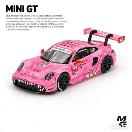 MINI GT 1:64 911 GT3 R #77 AO Racing 2024 Simulation static alloy car model, Boys' festival gift toy collection ornament.