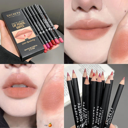 12Pcs/set Matte Lip Liner Pen Colorful Lasting Lip Liner Contour Tint Lipstick Tattoo Non-stick Cup Moisturizing Makeup Cosmetic
