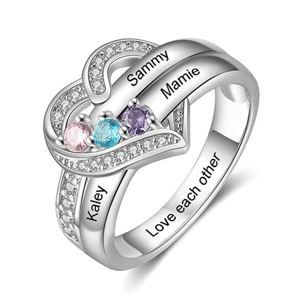 Personalized 1-8 Birthstone Rings Family Mothers Cubic Zirconia Ring Custom Engraved Name Rings Jewelry for Women Grandma Couple