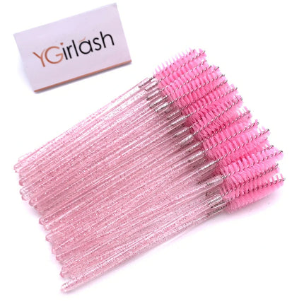 YGirlash 50Pcs Lash Swans Crystal Eyelash Applicator Disposable Diamond Handle Nylon Mascara Wands Brush Cosmetic Tools