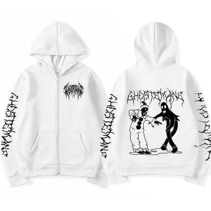 Limited Ghostemane Zipper Hoodie Graphic Print Hoodies Metal Rock Gothic Zip Up Hooded Sweatshirts Harajuku Streetwear Coats