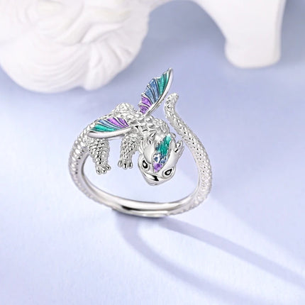 Opening Ring 925 Original Silver Adjustable Three-color Butterfly Fire Dragon Ring Fashion Jewelry Birthday Gift For Women