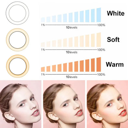 26cm 10inch Led Selfie Ring Light Round Ring Lamp with Phone Holder Photography Fill Lighting with Tripod for Youtube Live Video