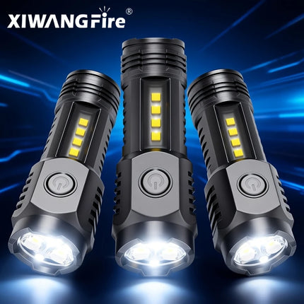 3LED+COB Super Bright Mini Flashlight USB Rechargeable,SD5304 5 Modes Pocket Torch with Clip for Outdoor Camping Emergency
