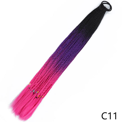 AZQUEEN Synthetic Gradient Color Dirty Braided Ponytail 60CM Elastic Rubber Band Braiding Pony Tail Hair Extensions For Girls