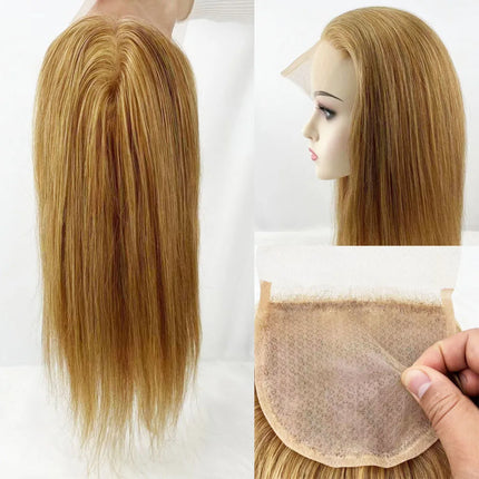 Golden Blonde #27 Silk Base Lace Closure Wig with Baby Hair Virgin European Human Hair Toppers for Women