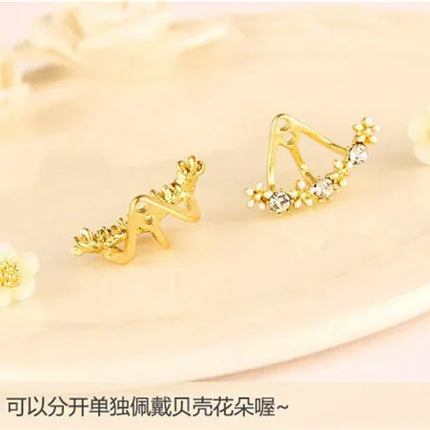 Women's Flower Earrings Zircon Ear Jacket Korean Style Copper Ear Studs Earrings Orecchini Jewelry Pendientes Aretes De Mujer