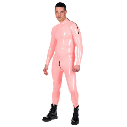 Wet Look Faux Leather PVC Catsuit Long Sleeve Side Zip Unitard Custom Handmade Bodysuit Men and Women Unisex Latex Suit No Hood