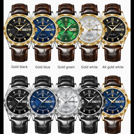 POEDAGAR Original Luxury Men's Watch Waterproof Luminous Date Week Sports Men's Watches Classic Business Quartz Leather Men Watch