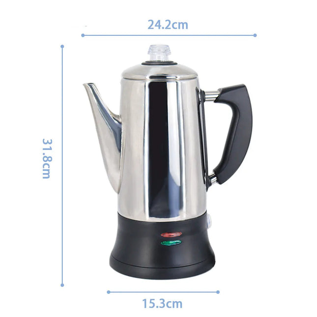 110V/220V American Percolation Electric Coffee Pot Stainless Steel Large Capacity Kettle Auto Power Off Electric Kettle 1.8L