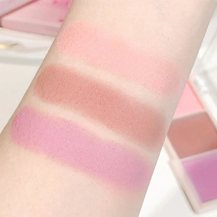 Three color blush tray, milk tea tone, matte and pearl natural gloss, brightening, long-lasting, no fly powder rouge makeup