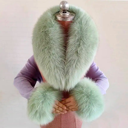 Winter Natural Fox Fur Scarf And Cuff Set Women Jacket Fur Collar Authentic Neck Warm Scarves Luxury Fluffy Fox Fur Shawl