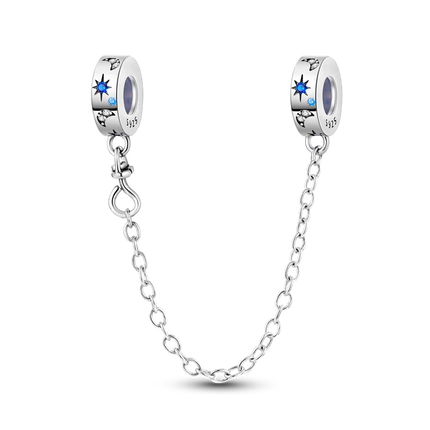 Sparkling Clear Silver Safety Chain 925 Sterling Silver Safety Chain Charm Beads Fit Original Bangle Bracelet DIY Jewelry