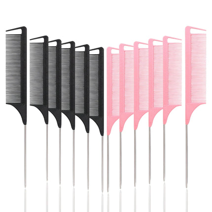 Sharp tail comb set, professional anti-static hair dye comb, hair cutting steel needle comb,special for real hair wigs