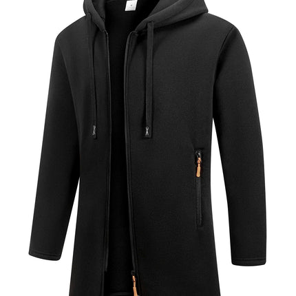 Men's Retro Zipper Jacket Mid Length Windbreaker Spring Autumn Winter Fleece Warm Jackets Fashion Casual Patchwork Yarn Coat