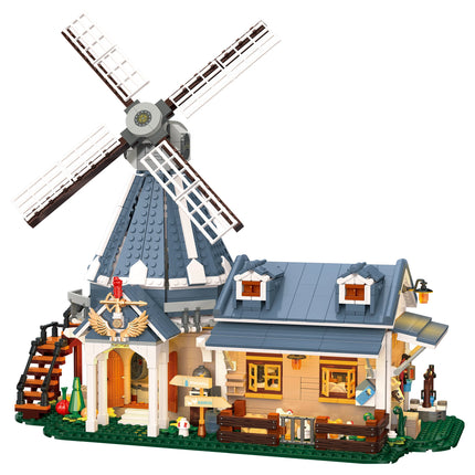 Creative Windmill Ranch Building Blocks Farm House Model with Rotating Blades Animal Figures DIY Toy Gift for Kids Adults