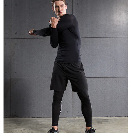 Compression Shirt Men Solid Dry Fit Long Sleeve Sportswear For Male Gym Clothing Running Fitness Tee Training Workout Muscle Top
