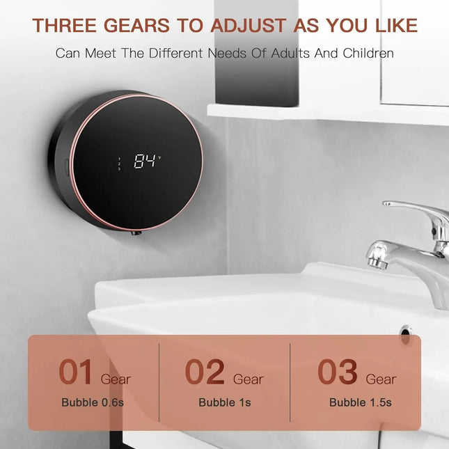 Automatic Foaming Soap Dispenser - Touchless Wall Mount, LED Temp Display, USB Rechargeable for Bathroom, Kitchen&Commercial Use