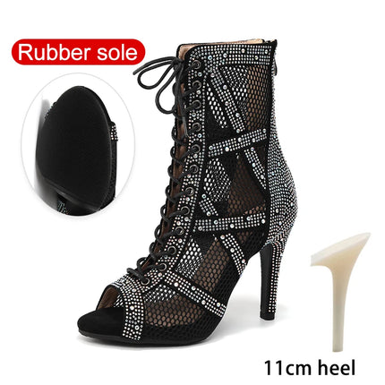 SWDZM Women Dance Boots Full Rhinestone Jazz Latin Dance Shoes Shining Dancing Boots Sexy Thin Heels Women Ladies Dancing Shoes