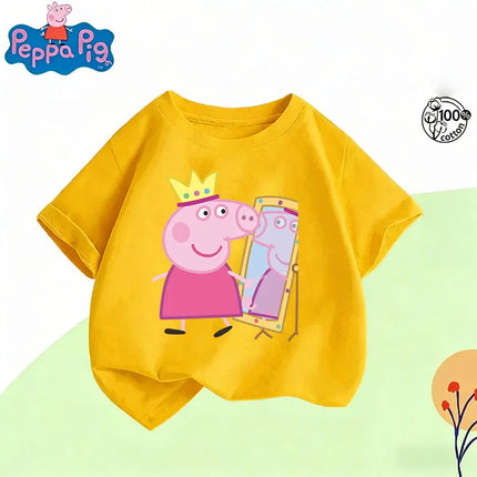 Peppa Pig 2026 Summer Cartoon Graphic 100% Cotton Print Hasbro Brand Children and Unisex T-shirt Casual Loose Breathable Y2k.