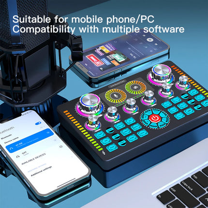 Live Sound Card Studio Record Soundcard Bluetooth Microphone Mixer Voice Changer Live Streaming Sound Mixer Podcast Karaoke Home
