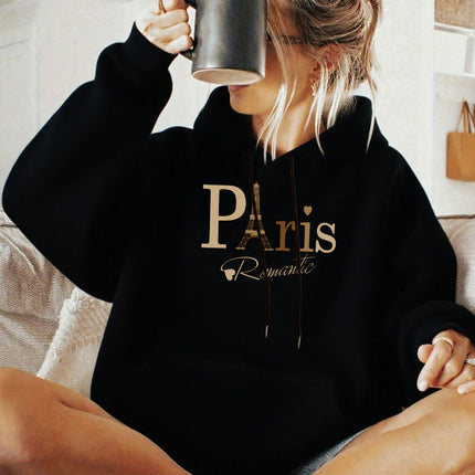 Women's autumn and winter loose casual comfortable letter printed thick long sleeved round neck hoodie pullover